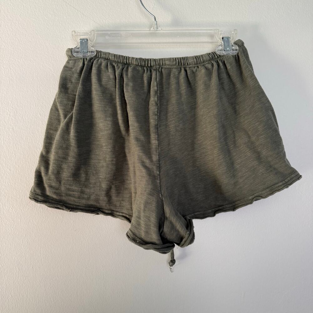Aerie Slub Shorts featuring Textured Cotton Fabric and Raw Hem in Green - Picture 5 of 6